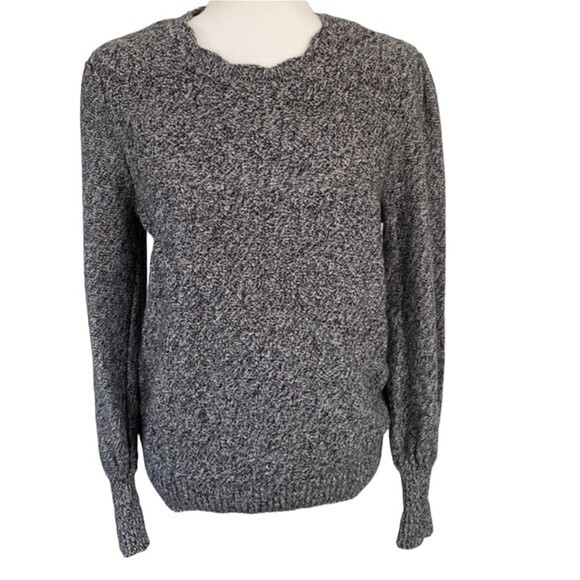 LOFT Scallop Neck Knit Sweater Top Long Puff Sleeves Cotton Pullover Office - Picture 1 of 16